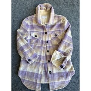 Emory Park Plaid Shacket Purple Beige Long Sleeve Button Front Women S